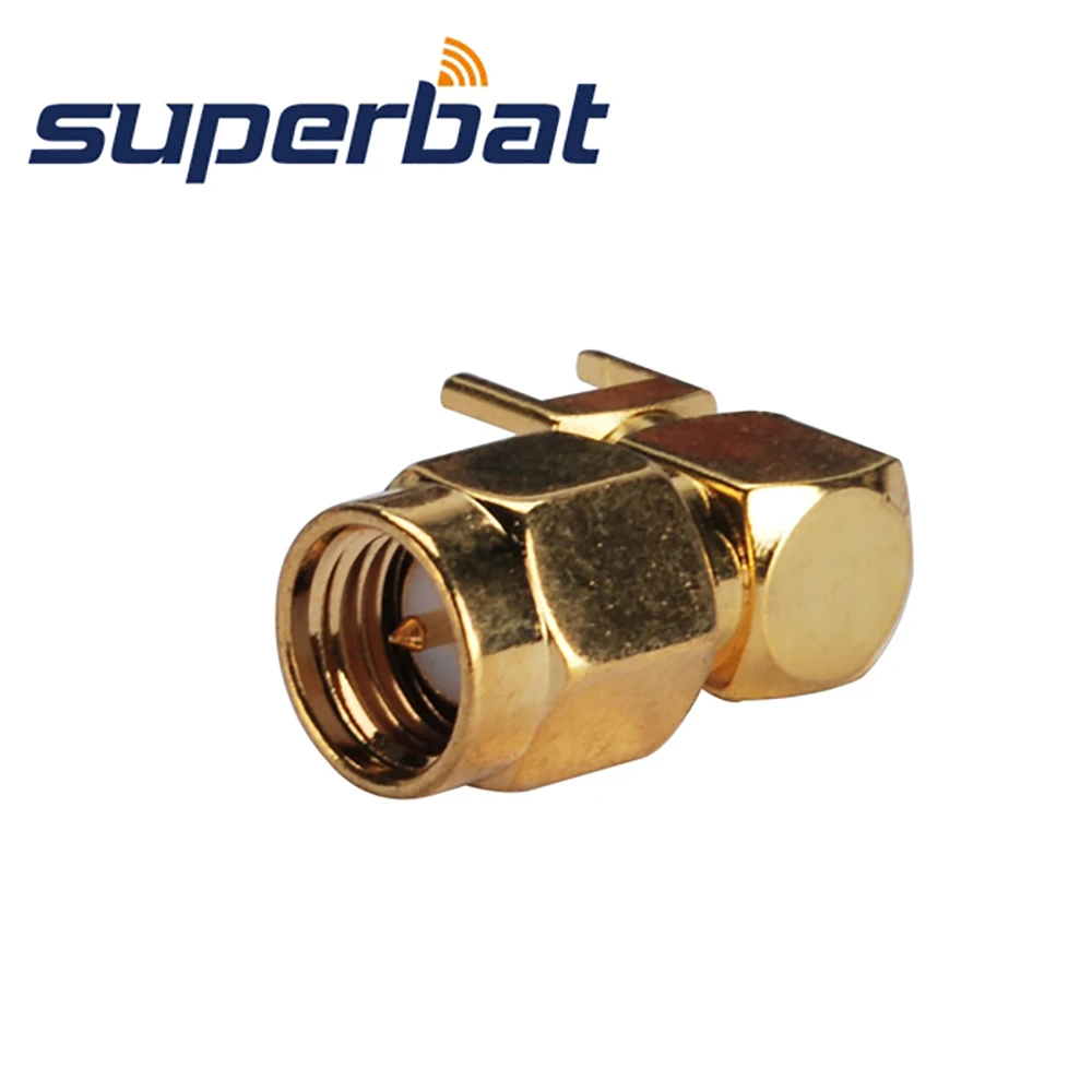 Superbat 10pcs SMA 50 Ohm Thru Hole Solder Male Right Angle PCB Mount RF Coaxial Connector