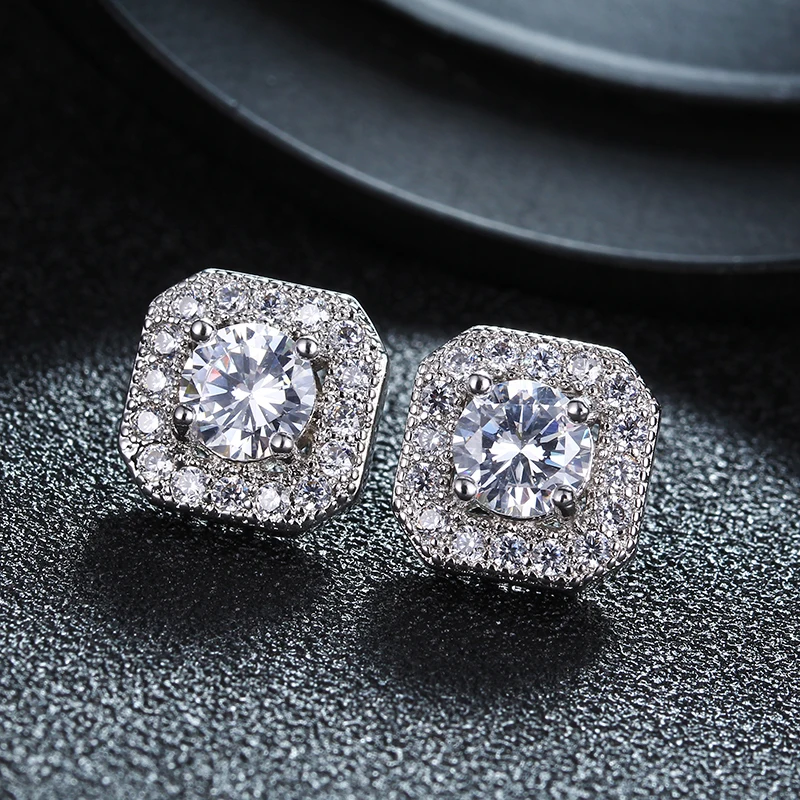 Женские квадратные серьги гвоздики с австрийским кристаллом 1 5 карат|stud earrings|stud