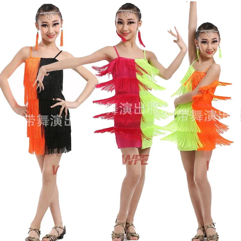 Детская одежда для взрослых с кисточками vestidos latino Одежда танцев костюмы девочек