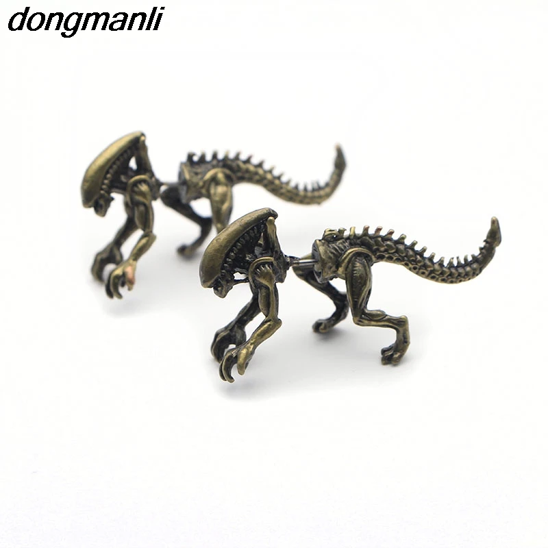 P744 dongmanli новые модные крутые серьги Alien черные эмалевые серьги-гвоздики для