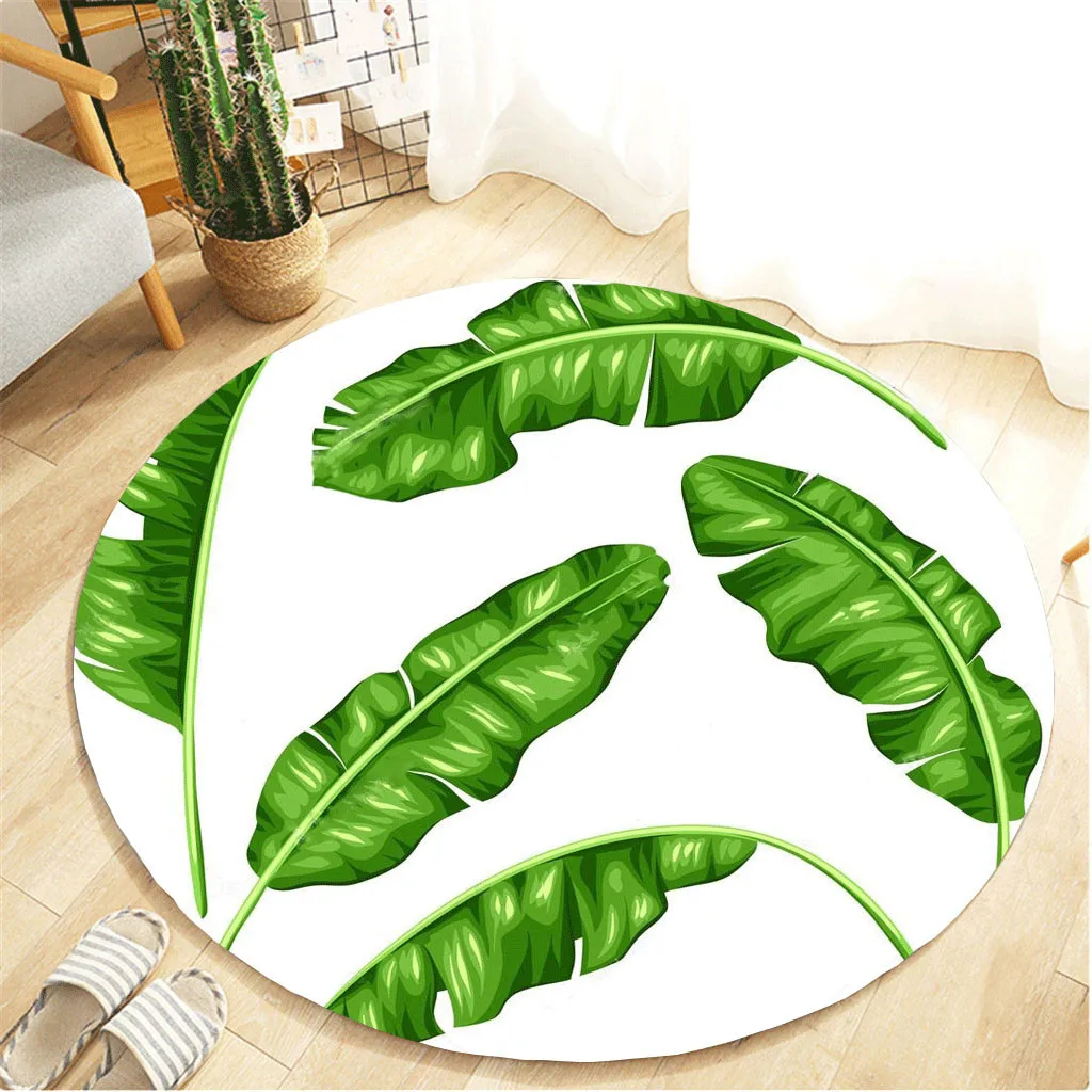 Геометрический круглый ковер для спальни тропические растения листья узор