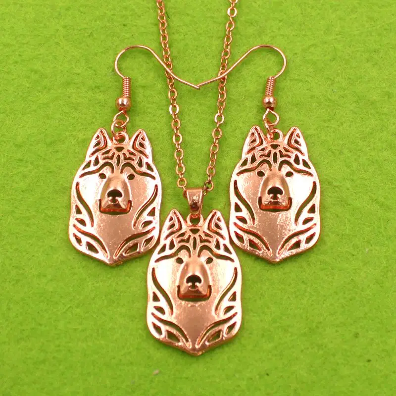 Mdogm хаски собака животные ювелирные наборы серебряное ожерелье серьги-капли