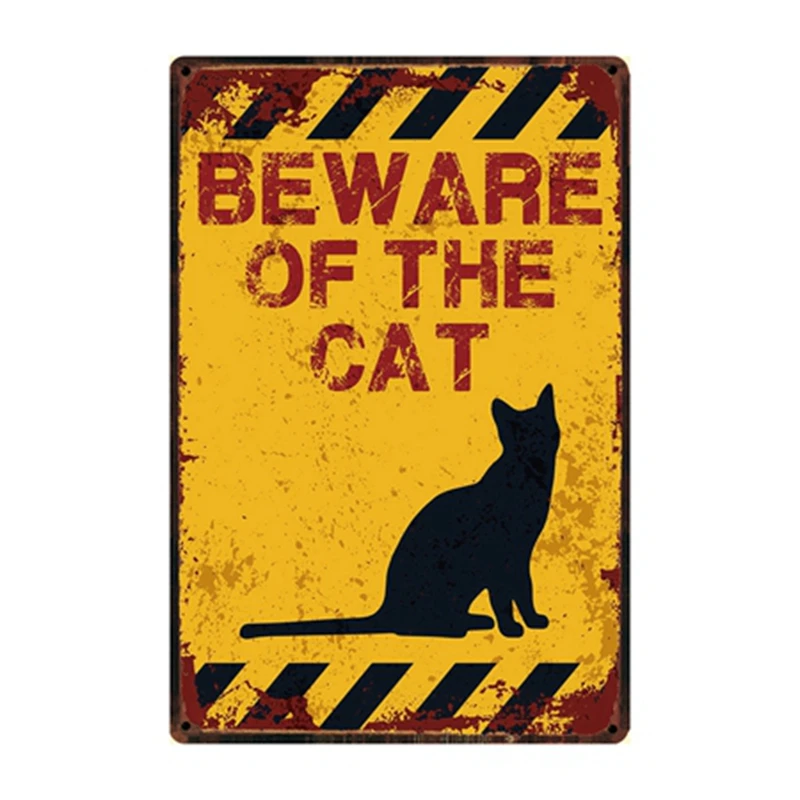 

[ Kelly66 ] Beware Of The Cat Metal Sign Tin Poster Home Decor Bar Wall Art Painting 20*30 CM Size y-2163