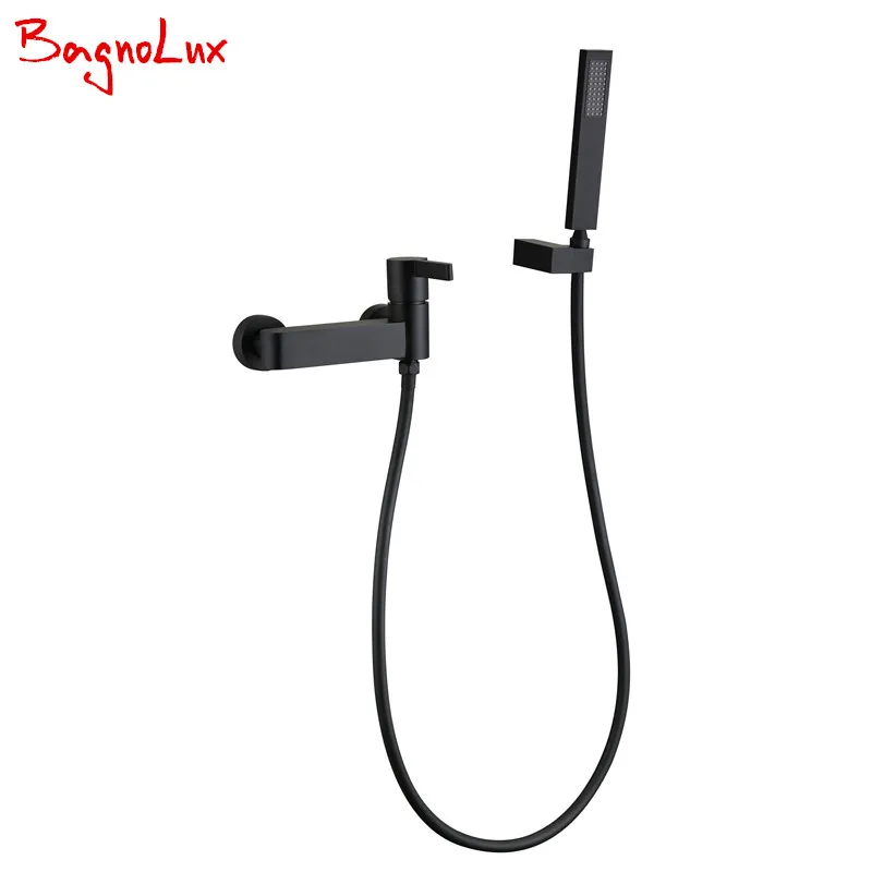 

Bagnolux Wholesale Patent Design New Unique Shape Matt Black Or Silver Chrome Wall Mounted Bathtub Faucet with Hand Shower