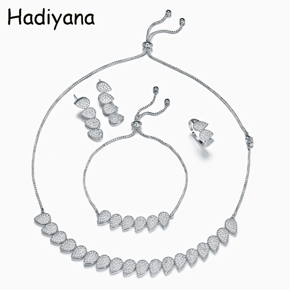

HADIYANA Fashion Water Choker Necklace Sets For Women Shinning Cubic Zirconia Charm Choker Set Jewelry 4pcs Sets TZ8143