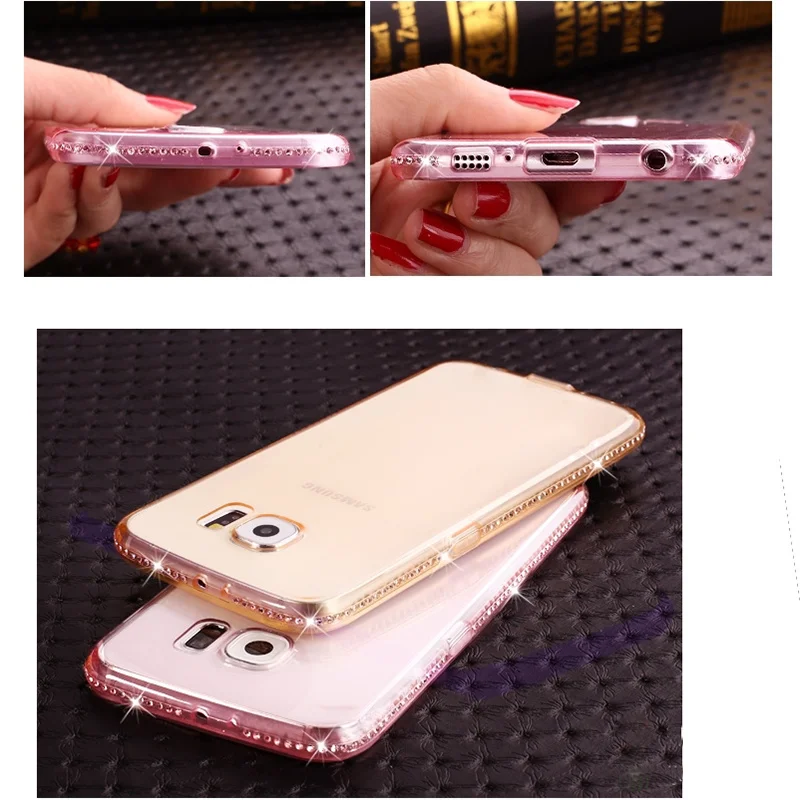 SIXEVE Diamond Phone Case For Samsung S7 Edge S8 S9 + Plus S5 S6 Note 4 5 Ultra-thin Transparent Cover S8+ S9+ Note5 |
