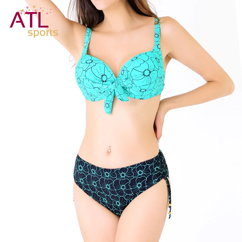 Large Size Swimwear Famale Sexy V-neck Plus Bikini High Waist Push-Up Swimsuit Two Piece Bathing Suit Big Szie Beach Wear |
