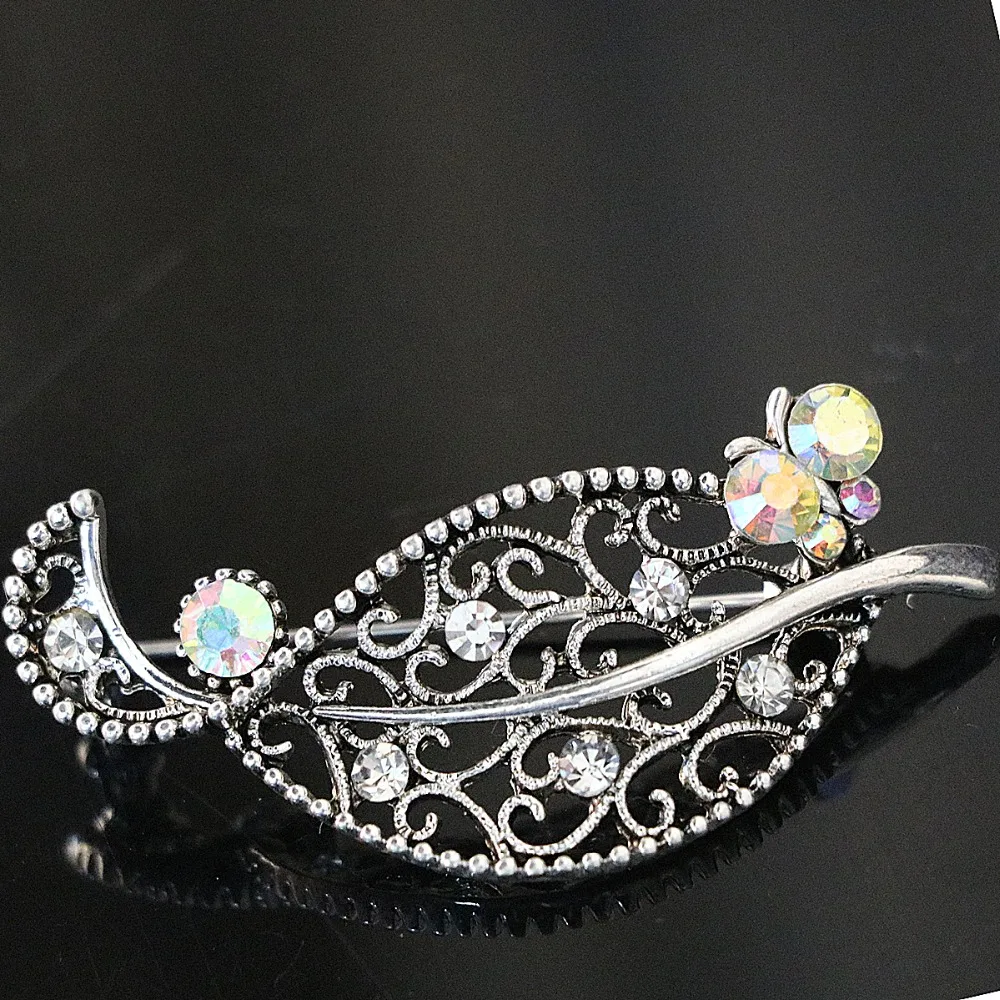 Модная брошь в форме листа разноцветные стразы кристалл женский подарок булавки