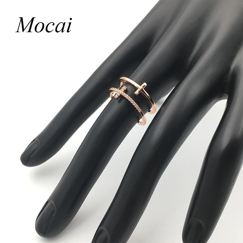 Mochai Adjustable Simple CZ Cross Ring Holder Mocai Brand Design Vintage Female Friendship Lord of Rings Silver Jewelry ZK30 | Украшения и