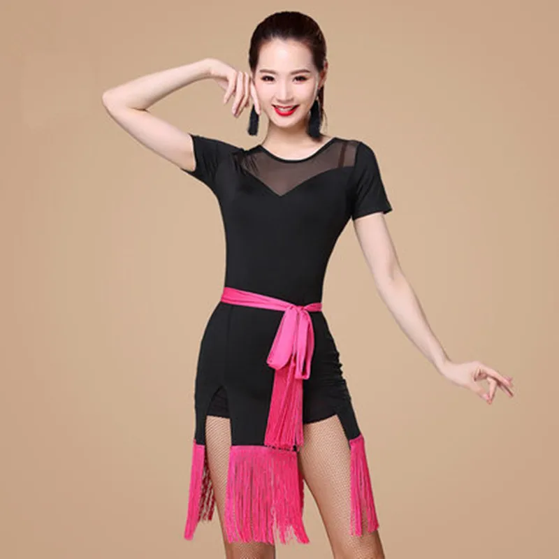 

Latin Dance Dress Women Tassel Elegant Sexy Tango Dress Ballroom Salsa Stage lace Dance Costumes