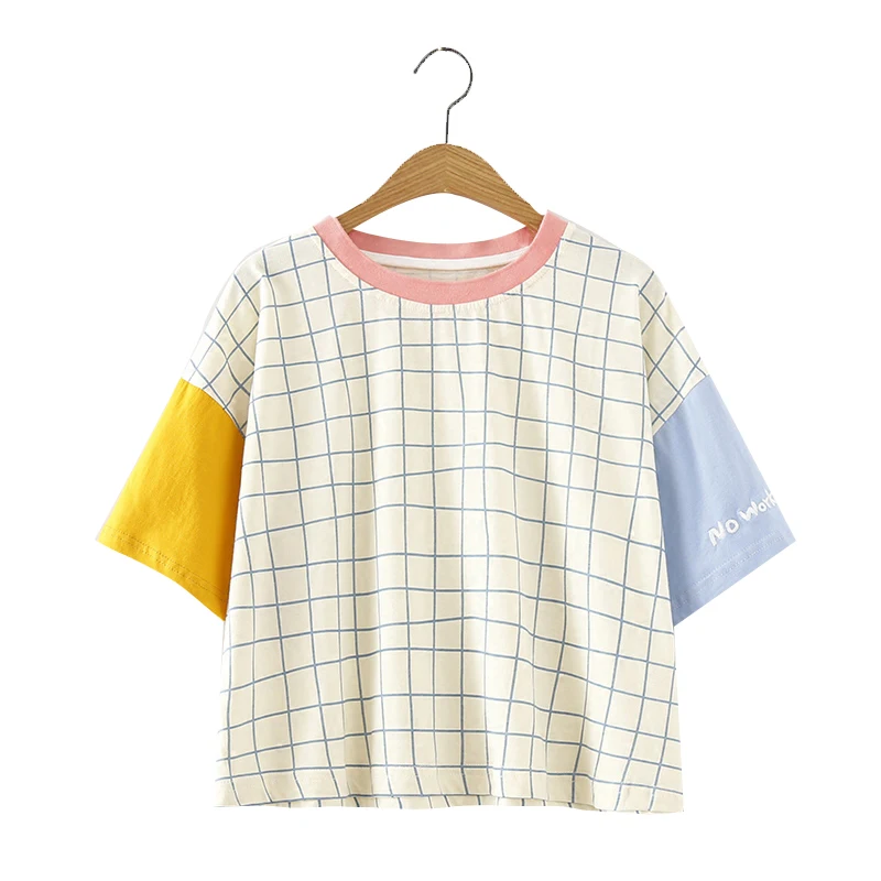 Женские топы модная летняя Новинка 2019 Корейская женская футболка с коротким