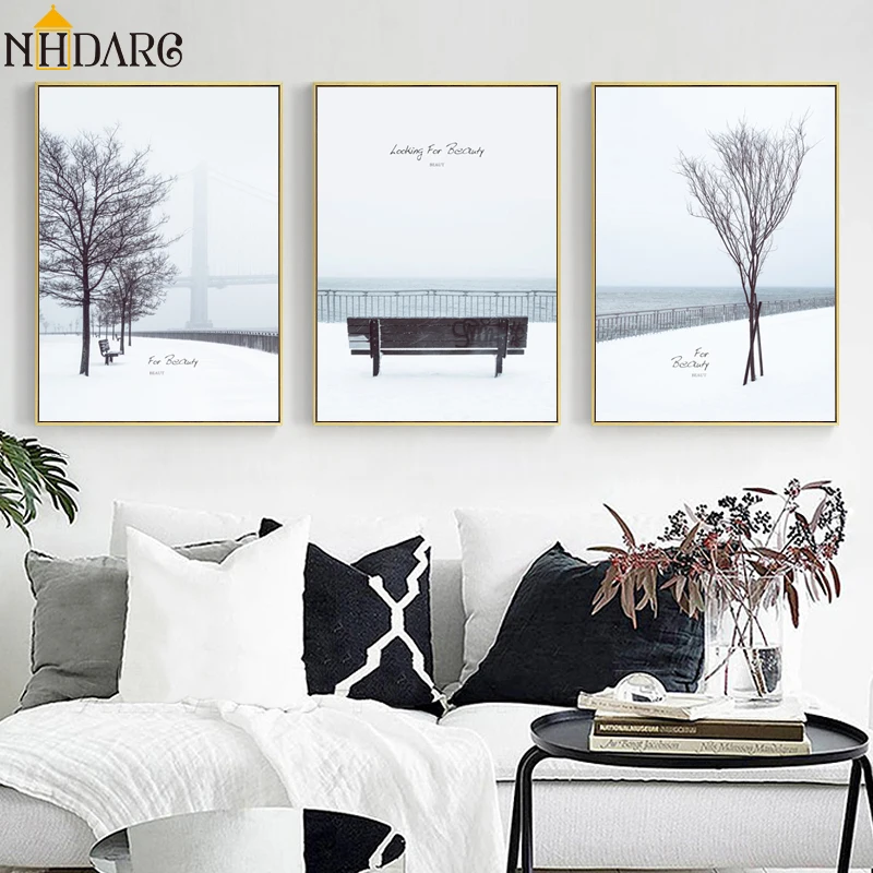 

Nordic Scandinavian Winter Snow Landscape Canvas Art Print Painting Poster Wall Pictures For Living Room Home Decor Wall Decor