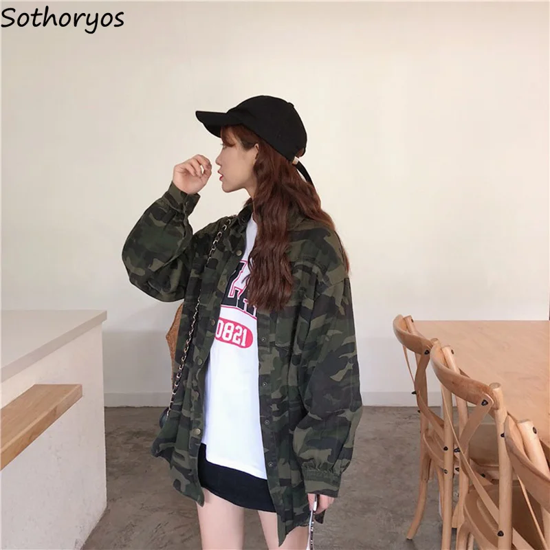 Jackets Women Camouflage Leisure Pockets Single Breasted Loose Korean Coats Womens Cotton All-match BF Harajuku Basic Jacket