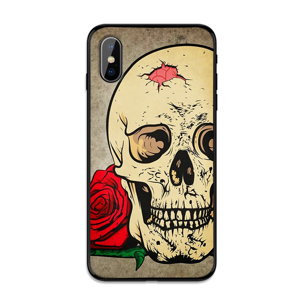 Мягкий чехол из ТПУ с изображением ужасной розы и черепа для Apple iPhone 6 6S 7 8 Plus 5 5S SE X