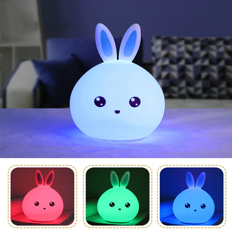 

Rabbit LED Night Light For Children Baby Kids Bedside Lamp Multicolor Silicone Touch Sensor Tap Control Nightlight
