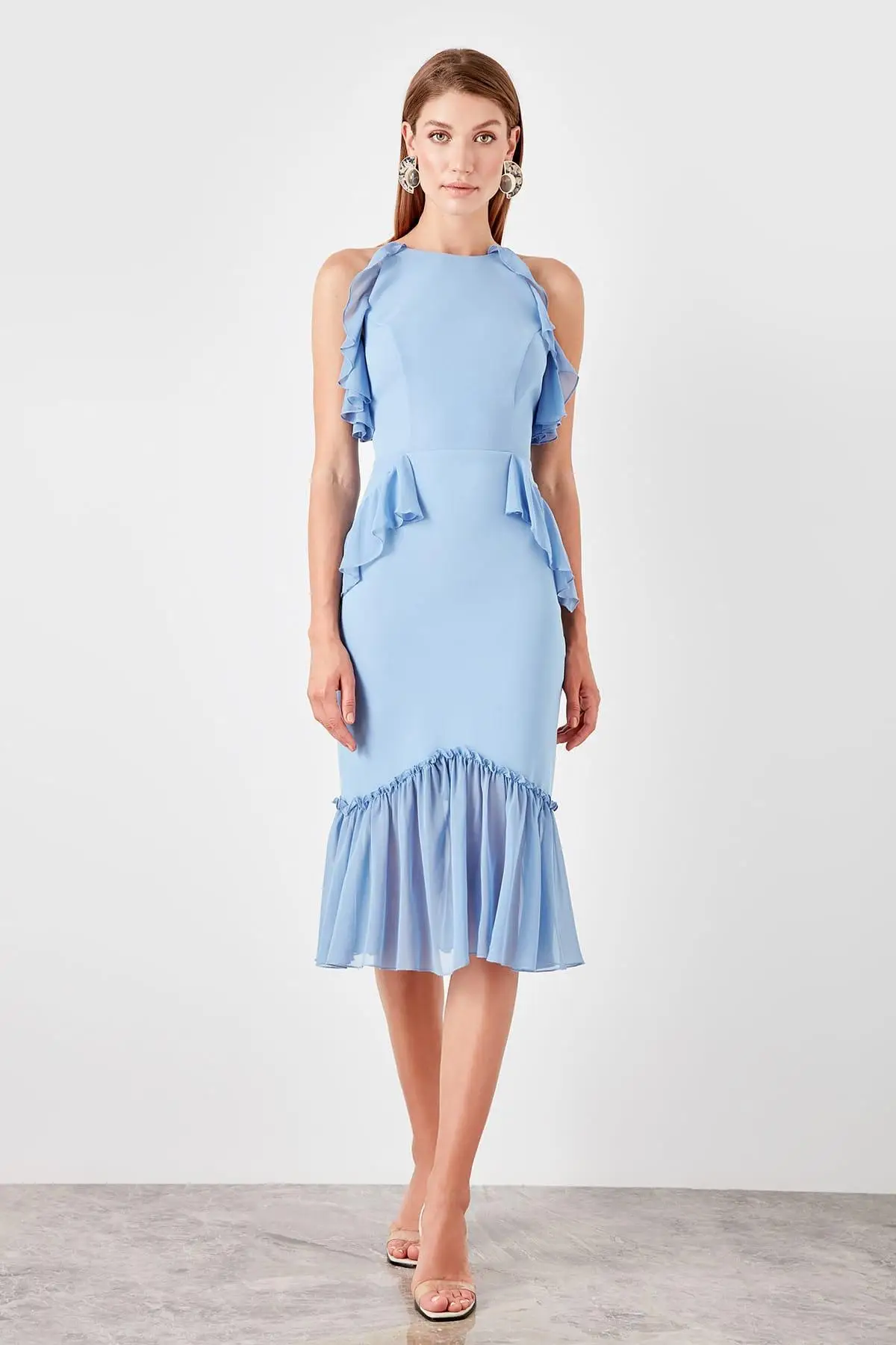 Trendyol синее платье с маховиком TPRSS19BK0024 | Женская одежда