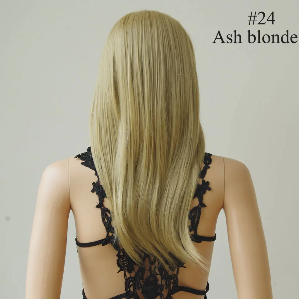 ash blonde Snoilite, 23 дюйма, женский парик, Синтетические длинные прямые волосы, парики для женщин, повседневный костюм, платье, термостойкий, косплей, красный, коричневый - Цвет: ash blonde