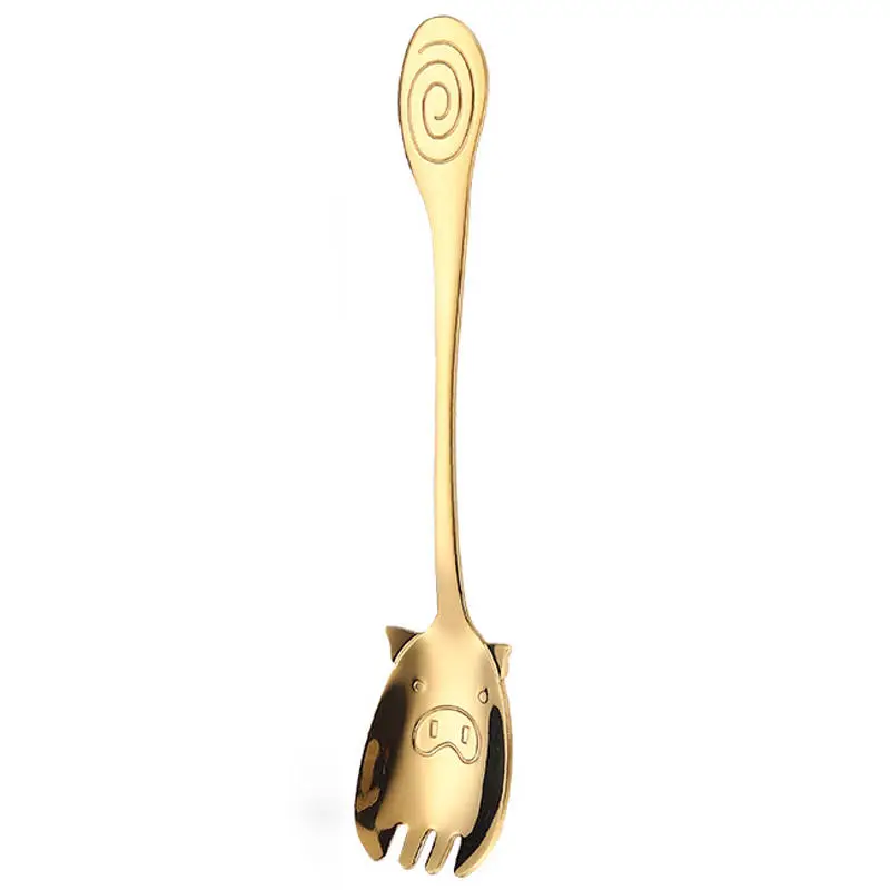gold fork Vacclo мультяшная детская ложка Милая свинья из нержавеющей стали столовые приборы Япония и Южная Корея креативная портативная ложка для десерта, кофе - Цвет: gold fork