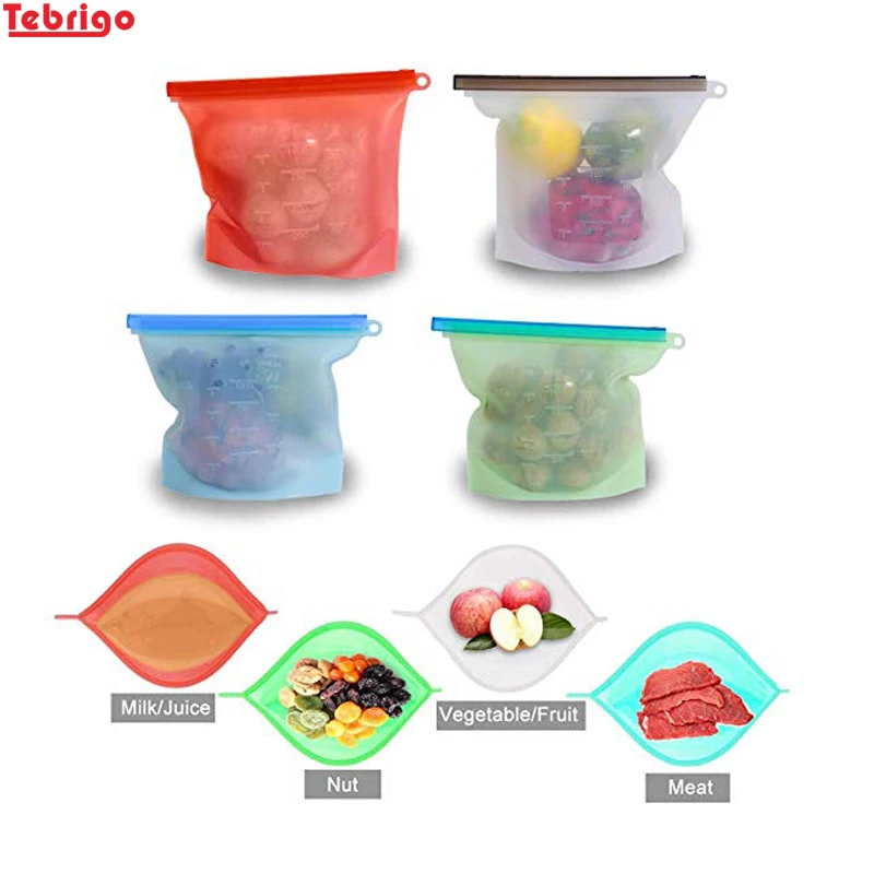 Tebrigo сумки для морозильной камеры многоразовые Ziplock силиконовые вакуумные
