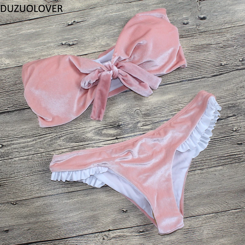 Комплект бикини с узлом купальник рюшами бархатное бандо ожерелье для женщин