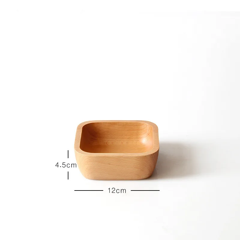 Beech Wood 12CM Резиновая древесина бука кастрюля тарелка для фруктов блюдо, тарелка Чай лоток десертный ужин хлеб древесных плит прямоугольник Форма утепленные салатник - Цвет: Beech Wood 12CM