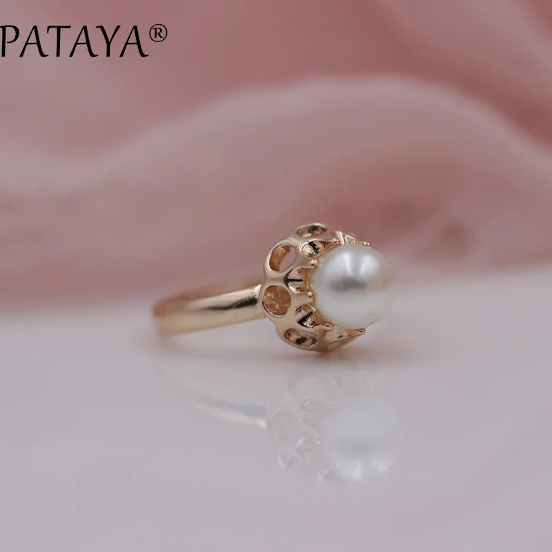 Женские кольца из розового золота 585 пробы с искусственным жемчугом|rose gold ring|gold