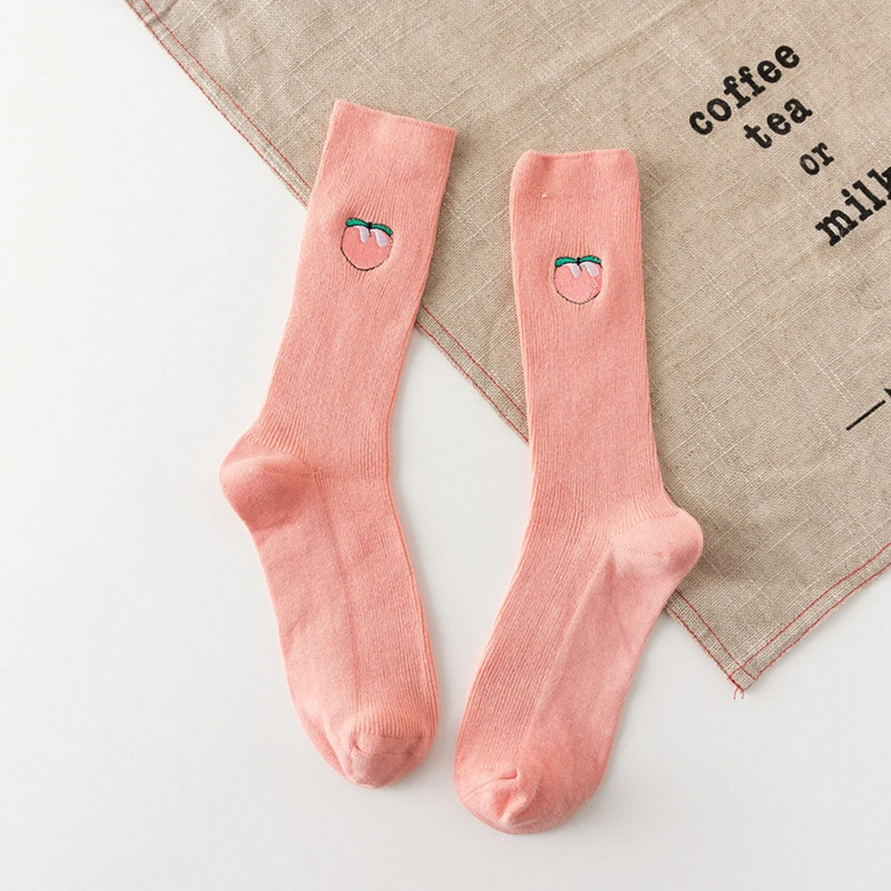 Носки с объемной фруктовой вышивкой из мультфильма 100% хлопок женские дышащие