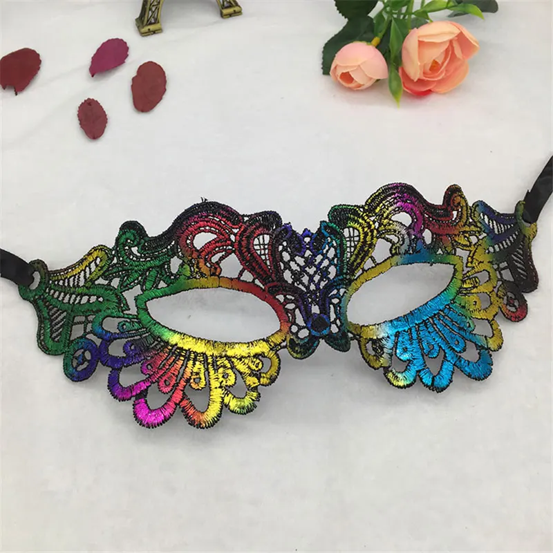 Bronzing multicolor Маска на Хэллоуин, черная, красная, белая кружевная 3D маска для лица для женщин, Дамская маскарадная одежда, карнавальный костюм для взрослых, вечерние принадлежности - Цвет: Bronzing multicolor