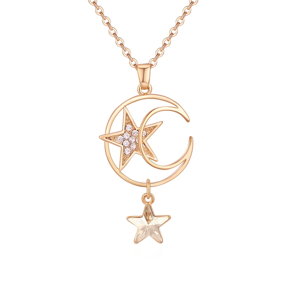 Модные Кристаллы от Swarovski Star & Moon ожерелье с подвеской для женщин Золотая цепочка