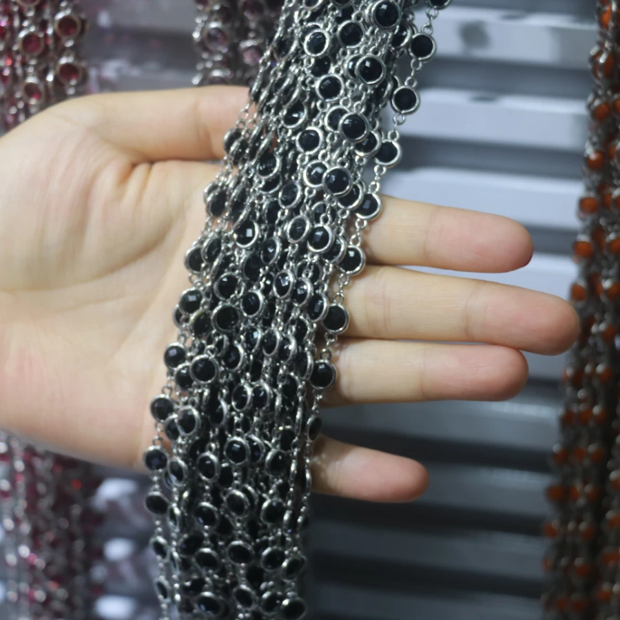 1 м медь оптовая продажа драгоценный камень цепь граненый черный кристалл