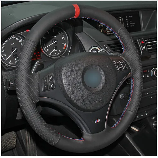 Черный кожаный чехол рулевого колеса автомобиля для BMW E90 325i 330i 335i|car steering wheel