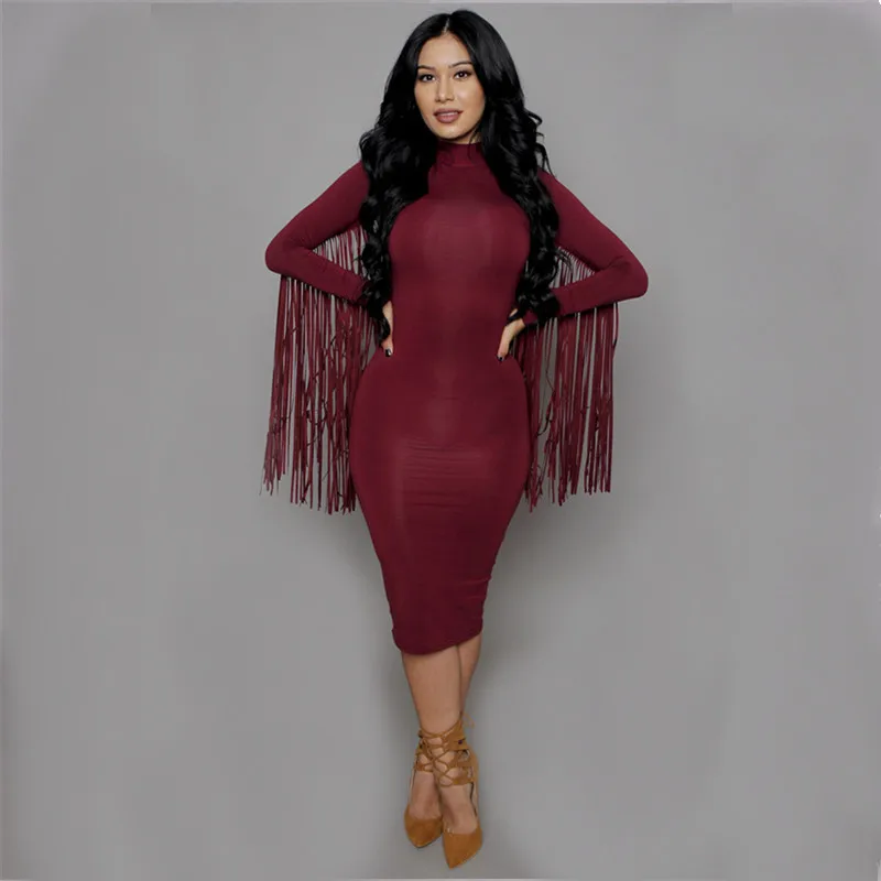 Осень Стиль Для женщин Sexy Back Fringe с длинной бахромой длинным рукавом Встроенная