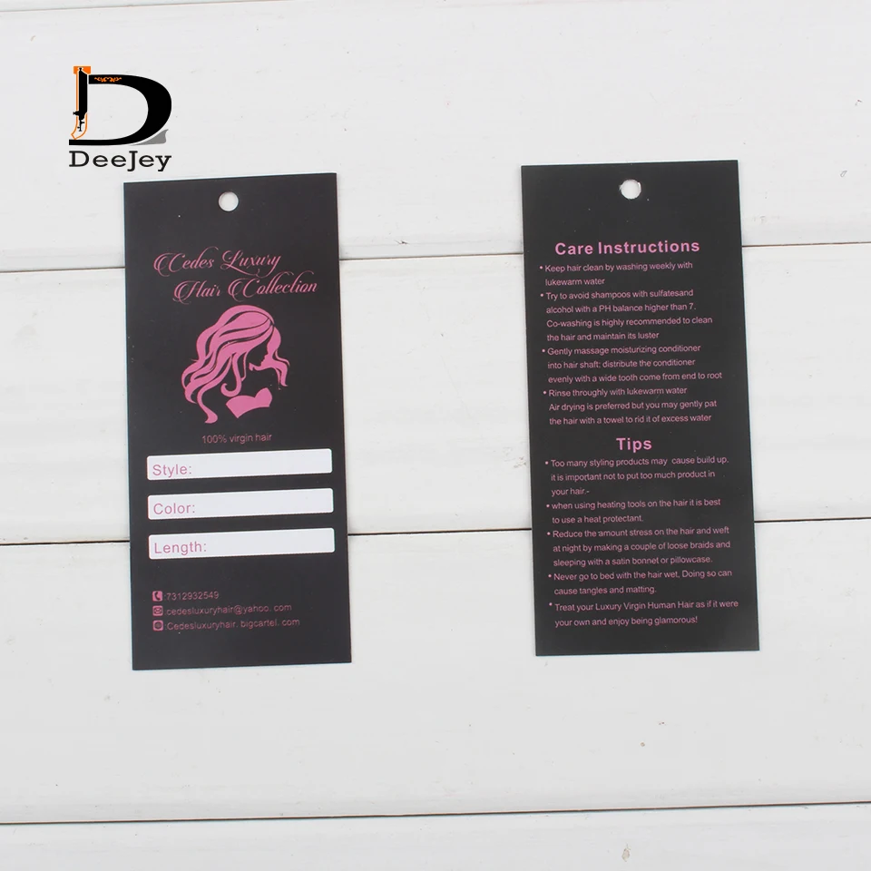 Personalized hair packaging tags brand clothing paperboard tags hair instruction care tags 1000pcs lot