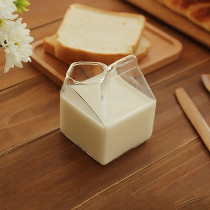 Caja de leche de vidrio cuadrada de alta temperatura taza de vidrio creativa taza de desayuno de nutrición microondas