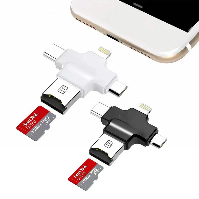 Usb кардридер 4 в 1 Type c/Lightning/Micro USB/USB 2 0 белая карта памяти для iphone8 8P X 7 6S накопитель usb