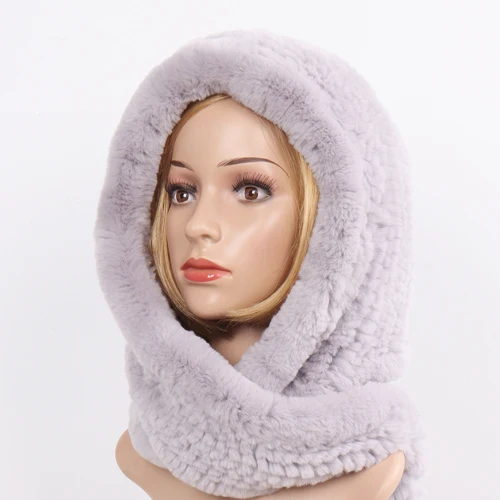 LIGHT BLUE Новинка, Зимняя женская шапка из натурального меха+ шарфы, Женский вязаный натуральный мех кролика Рекс, шарфы с капюшоном, теплые вязаные шапки из натурального меха, шарф - Цвет: LIGHT BLUE