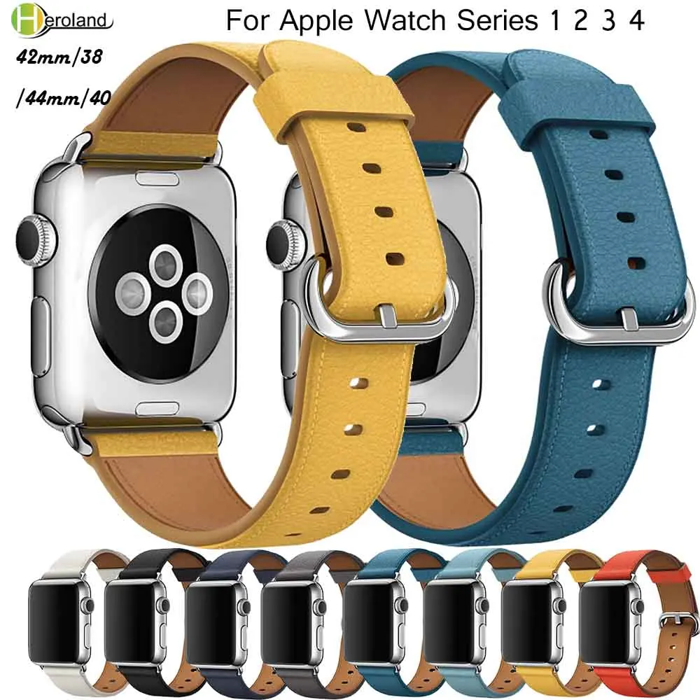 Ремешок из натуральной кожи для Apple Watch 42 мм 38 мм 40 мм 44 мм, умный ремешок для часов iwatch серии 4 3 2 1, браслет из стали с классической пряжкой