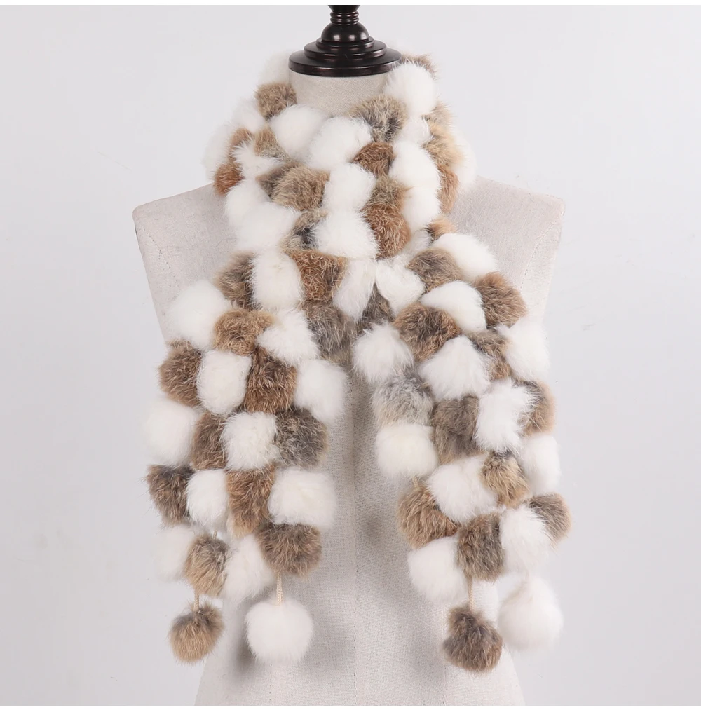 New Winter Women Real Rabbit Fur Scarf Natural Warm Rabbit Fur Muffler Girl Fashion Knitted Genuine Rabbit Fur Scarves