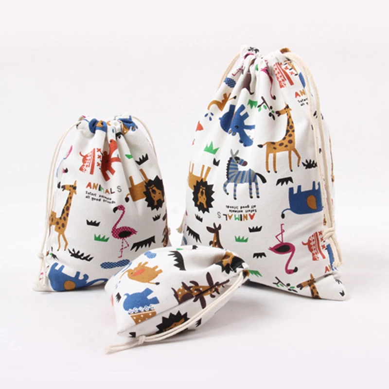 

1pcs Pure Cotton Canvas Candy Gift Bags Cute Cartoon Animal Printed Gift Bags Kids Birthday Party Favor Candy Drawstring Bag