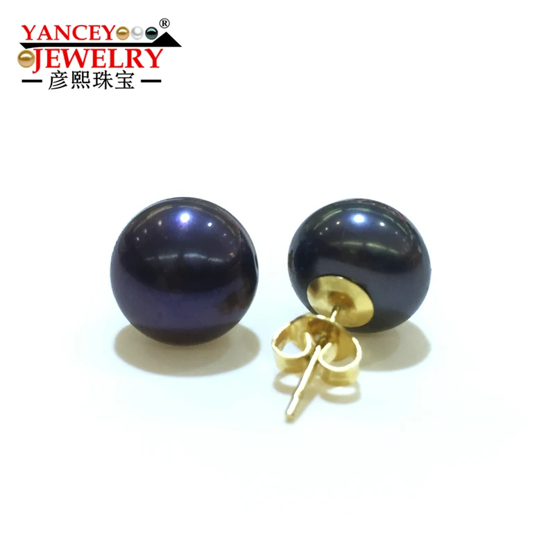 Женские серьги гвоздики с натуральным пресноводным жемчугом черные 9k золото