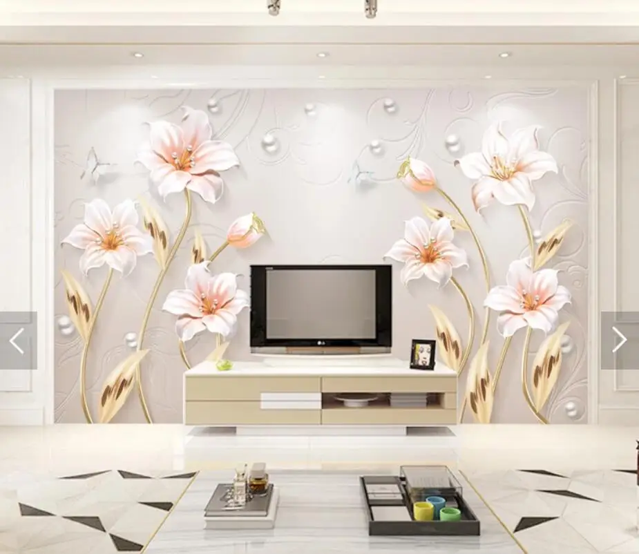 

Lily Flower Wall Papers for Walls 3 D Mural Wallpaper 3d Wall Murals Bedroom Restaurant Backdrop Floral Wallpaper Contact Paper