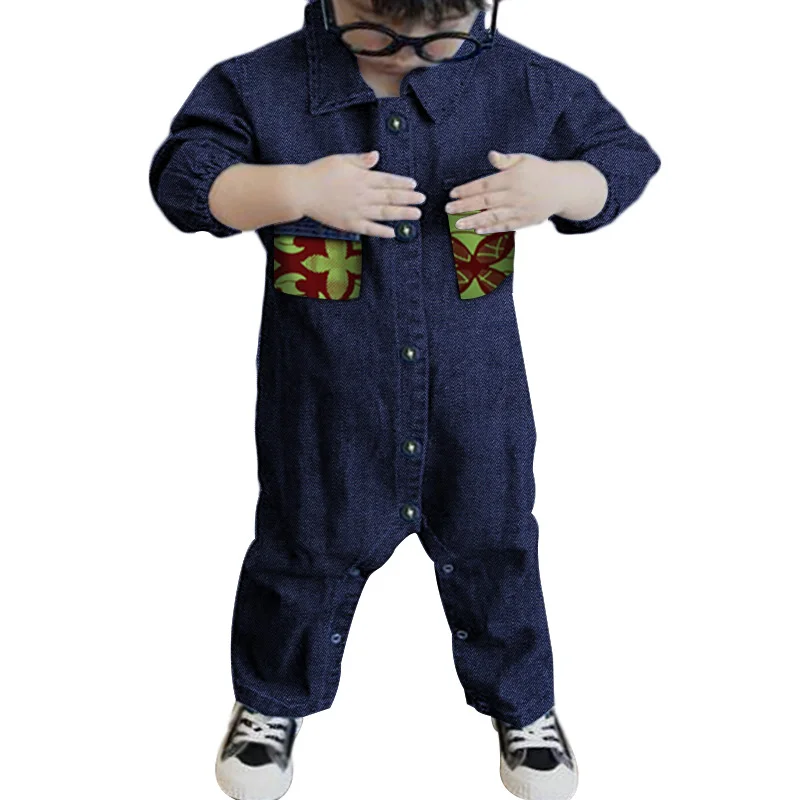 

Children Girls Boys Cowboy Jumpsuit 100% Cotton Bazin African Design Jumpsuit for Kids Girls Baby Child African Clothing WYT58