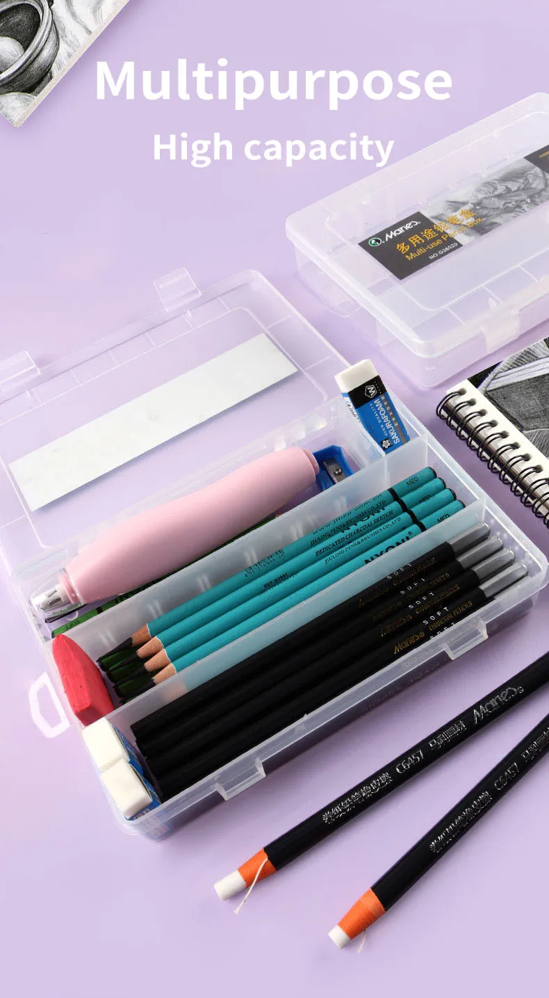 Multi-use Pencil Box Transparent Plastic Pencil Case Large Capacity Simple Desktop Storage Box Office School Supplies G38020