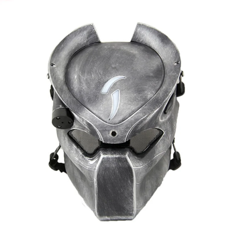 silver black Alien Vs Predator, маска одинокого волка с лампой, уличная тактическая маска, полное лицо, CS, спортивный шлем, Хэллоуин, вечерние, косплей, маска ужаса - Цвет: silver black