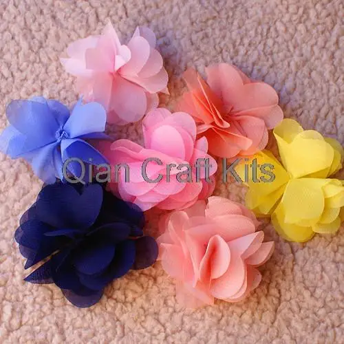 

100 pcs mixed colors individual Chiffon Flower Wedding Bridal, Baby Headband accessories 65mm approx.