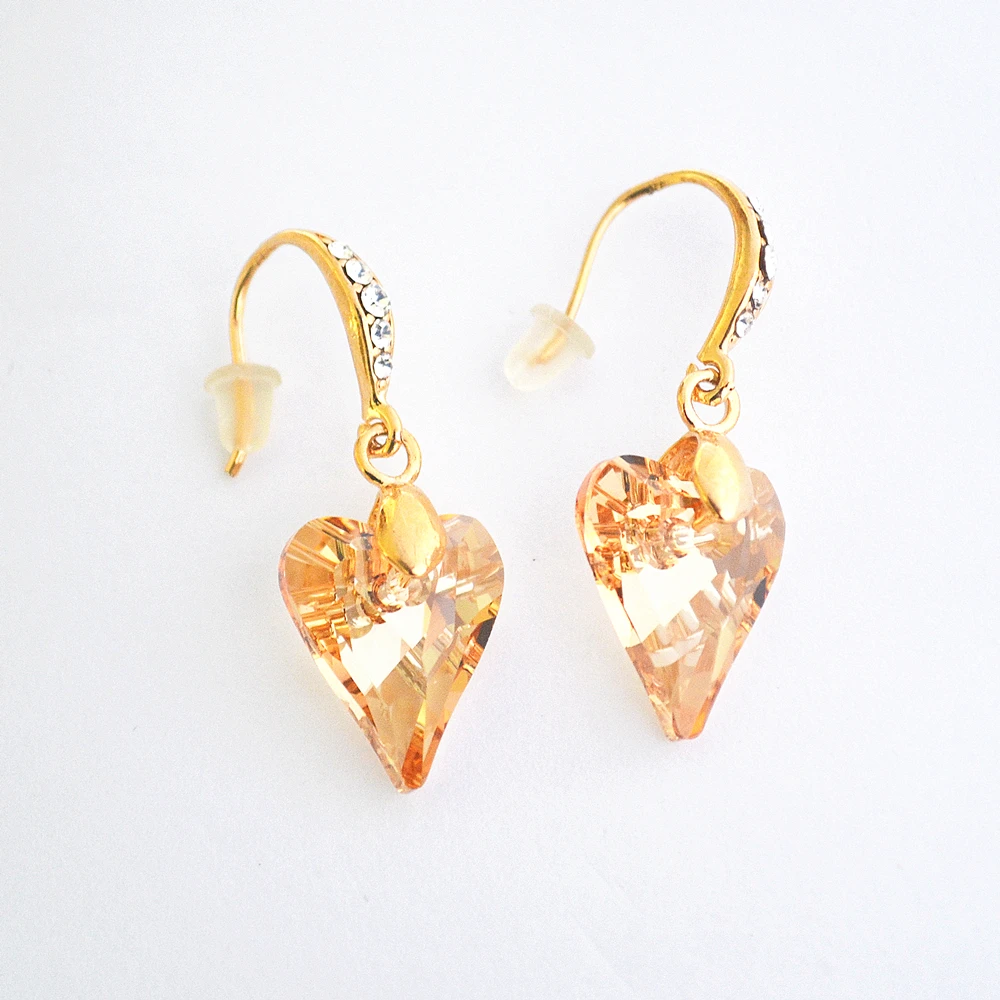 2016 Новая Мода Корейский Красивые Продаж Блестящий Горный Хрусталь Сердце Серьги