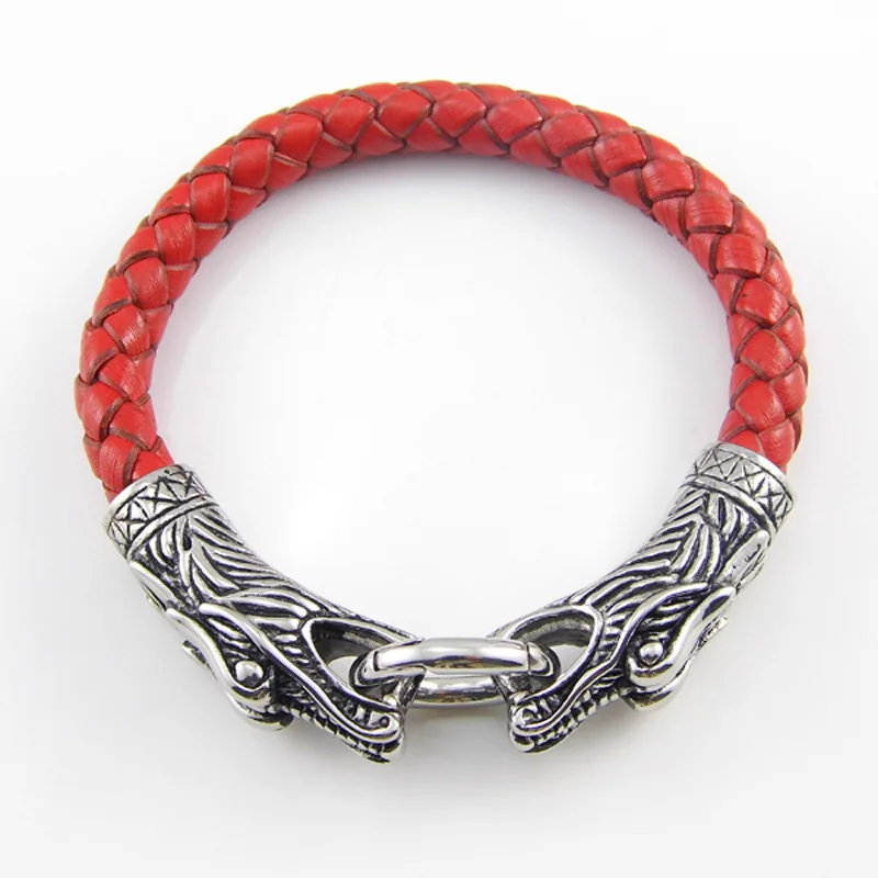 Cool men bracelet leather Tibetan silver titanium fashion male vintage accessories parataxis double dragon jewelry |