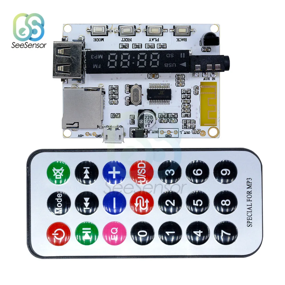 СВЕТОДИОДНЫЙ цифровой дисплей беспроводной Bluetooth FM MP3 декодирующая плата TF Micro SD