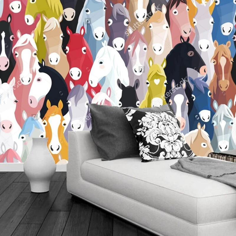 Детские обои на заказ цветные Мультяшные лошадки фотообои для гостиной