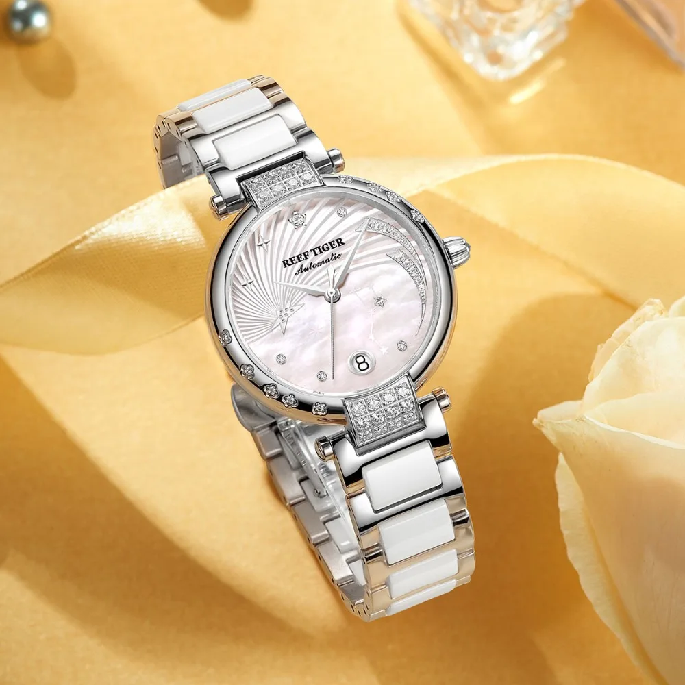 Reef Tiger/RT Роскошные модные автоматические часы Reloj Mujer женские бриллиантовые с